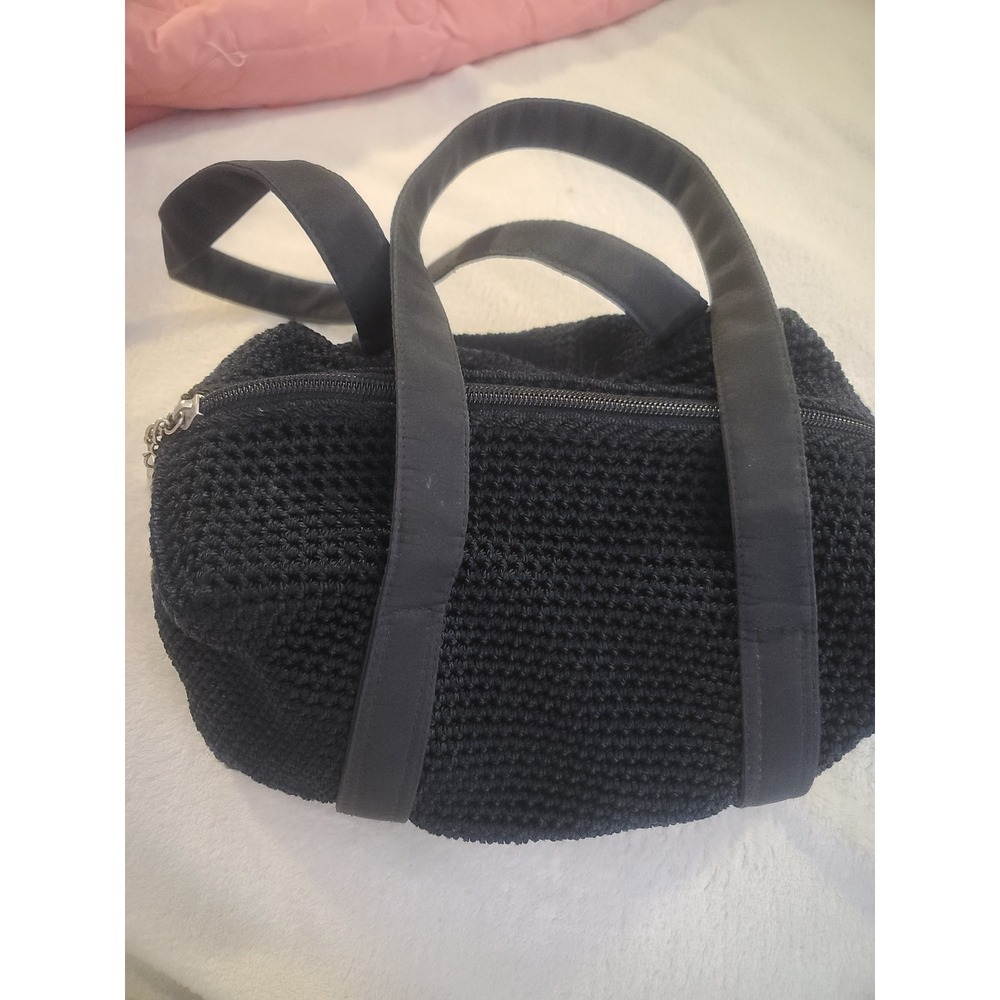 The Sak Black Crochet Satchel Handbag Woven 90's Bagvintage barrel bag New